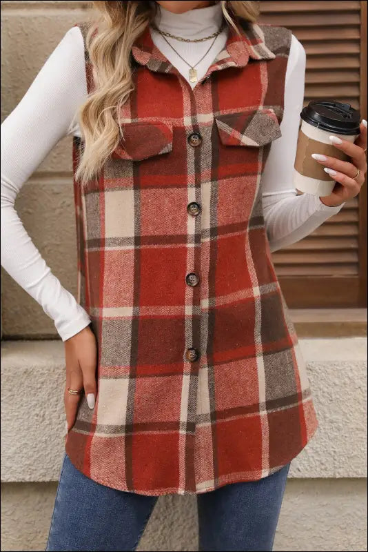 Plaid Button Up Vest Coat