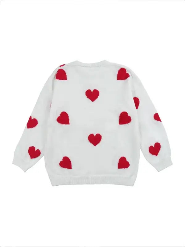 Plus Size Heart Pattern Sweater for Women | Valentine’s Day Casual Long Sleeve Drop Shoulder Pullover | Autumn Fashion