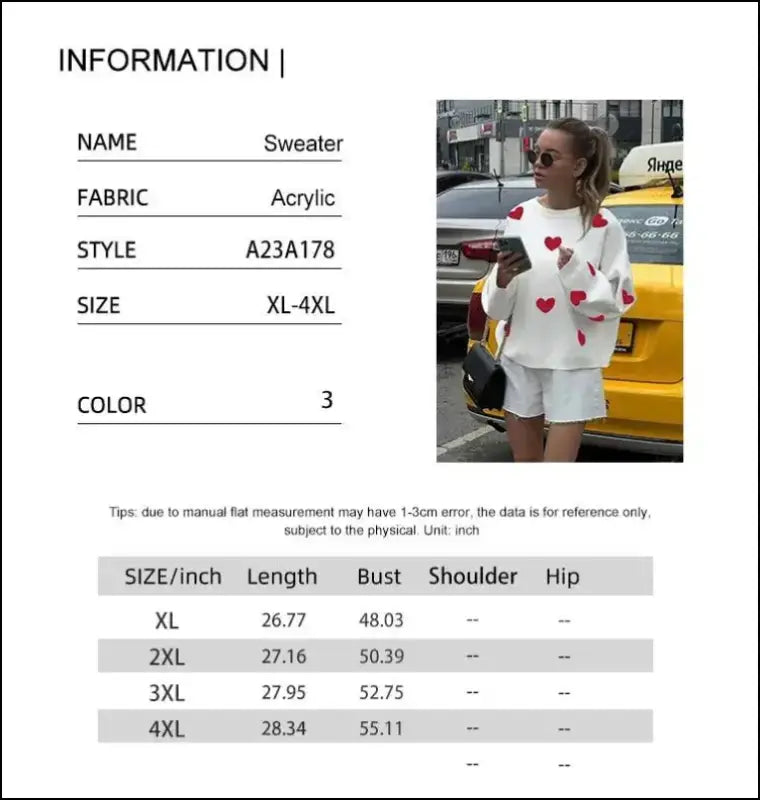 Plus Size Heart Pattern Sweater for Women | Valentine’s Day Casual Long Sleeve Drop Shoulder Pullover | Autumn Fashion