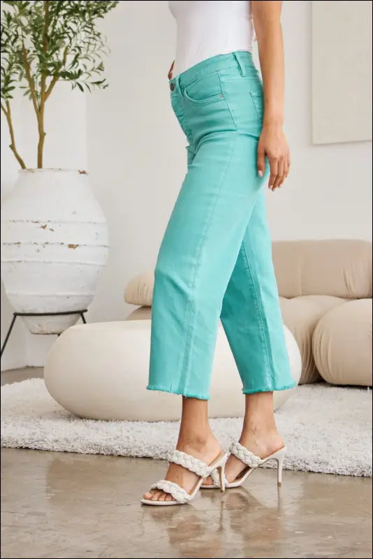 RFM Crop Chloe Full Size Tummy Control High Waist Raw Hem Jeans