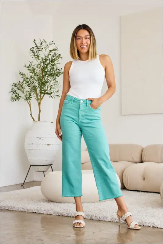 RFM Crop Chloe Full Size Tummy Control High Waist Raw Hem Jeans