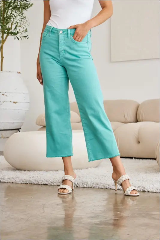 RFM Crop Chloe Full Size Tummy Control High Waist Raw Hem Jeans