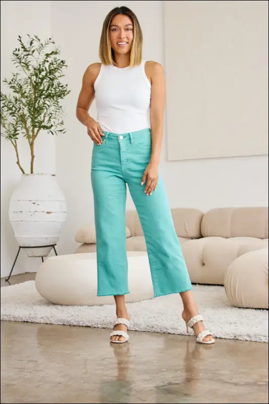 RFM Crop Chloe Full Size Tummy Control High Waist Raw Hem Jeans