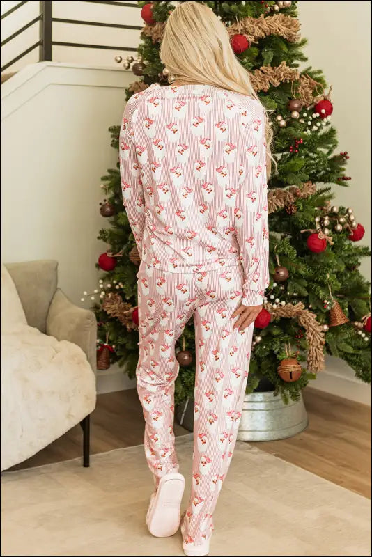 Santa Print Long Sleeve Top and Pants Lounge Set