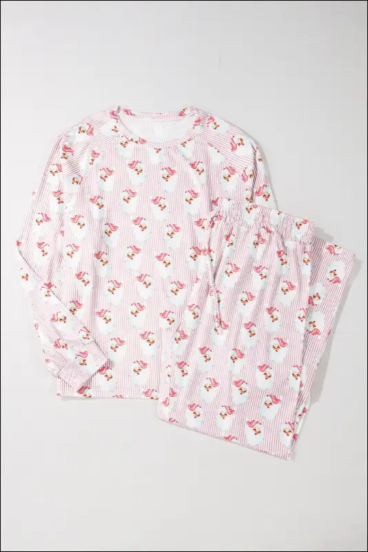 Santa Print Long Sleeve Top and Pants Lounge Set