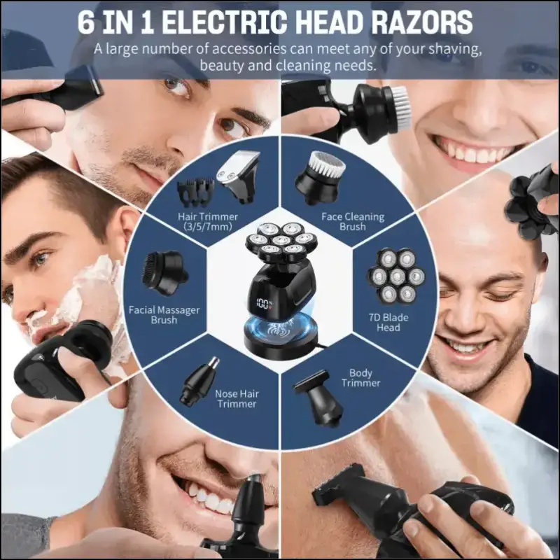 SEJOY 6-in-1 7D Head Shavers for Bald Men Electric Razor Waterproof Grooming Kit with Nose Hair Trimmer