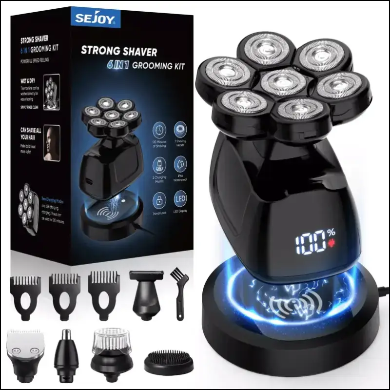 SEJOY 6-in-1 7D Head Shavers for Bald Men Electric Razor Waterproof Grooming Kit with Nose Hair Trimmer