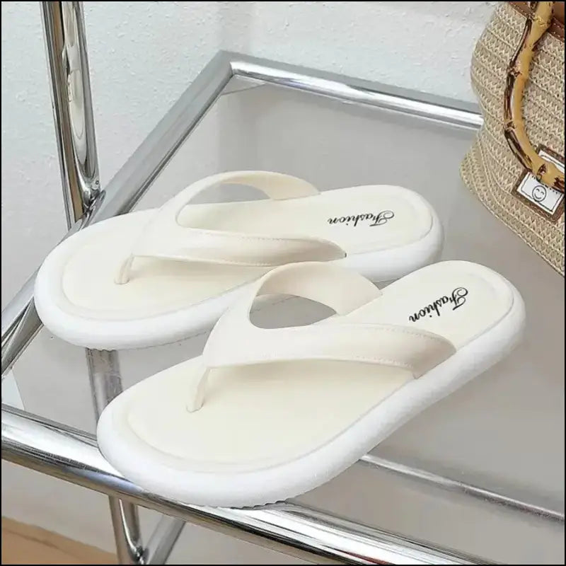Soft Sole Platform Flip Flops for Women – Summer Beach Non-Slip Cloud Slippers Thick Clip Toe Bathroom Slides Sandals