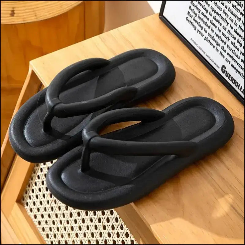 Soft Sole Platform Flip Flops for Women – Summer Beach Non-Slip Cloud Slippers Thick Clip Toe Bathroom Slides Sandals