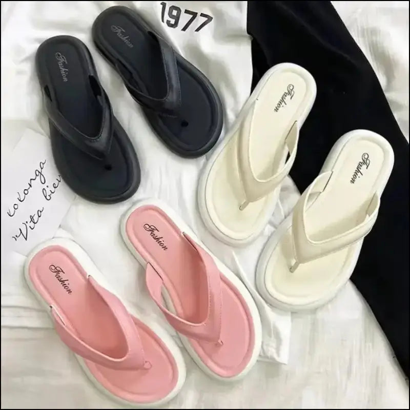 Soft Sole Platform Flip Flops for Women – Summer Beach Non-Slip Cloud Slippers Thick Clip Toe Bathroom Slides Sandals
