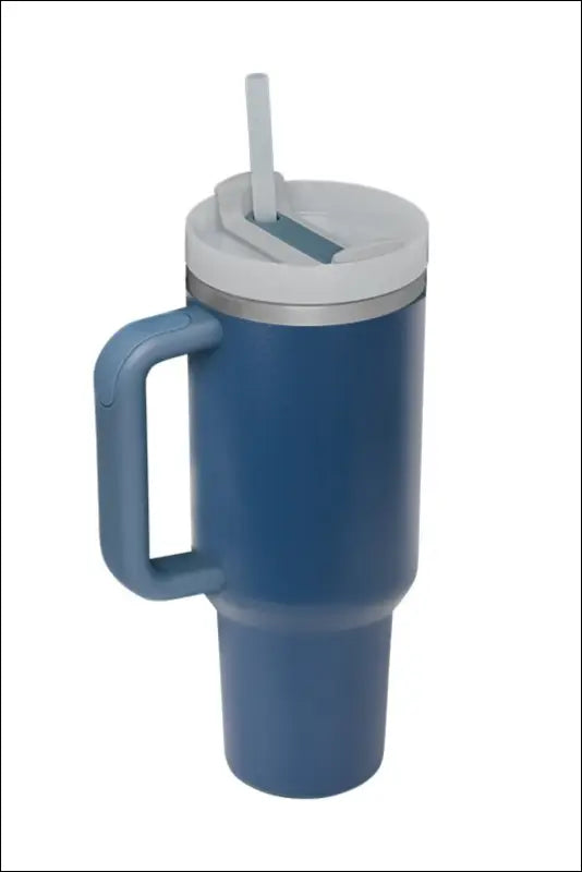 Stainless Steel Tumbler with Upgraded Handle and Straw - Dark Blue / One Size