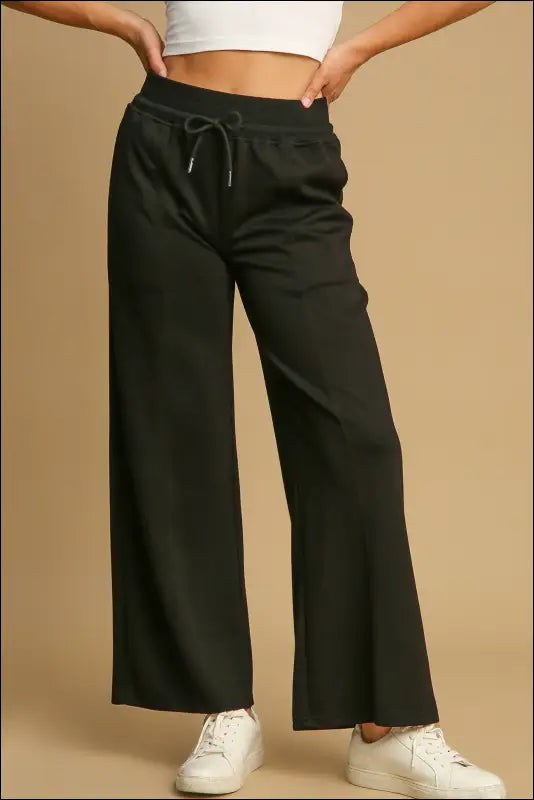 Umgee Drawstring Wide Leg Pants with Pockets - Black / S