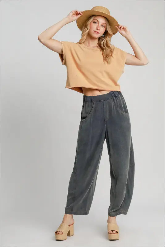 Umgee Elastic Waist Baggy Fit Pants with Pockets