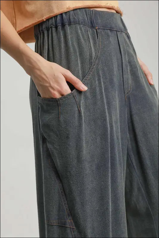 Umgee Elastic Waist Baggy Fit Pants with Pockets