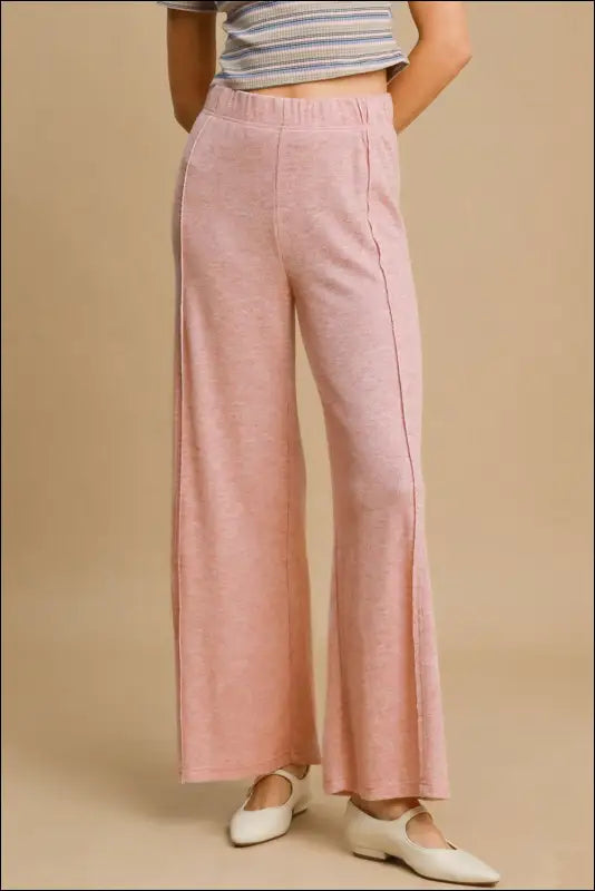 Umgee Elastic Waist Wide Leg Knit Pants - Dusty Pink / S