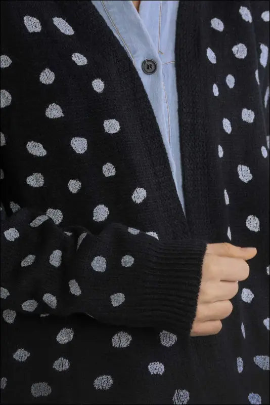 Umgee Polka Dot Open Front Drop Shoulder Cardigan