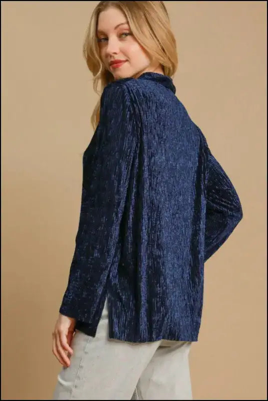 Umgee Side Slit Texture Button Up Shirt