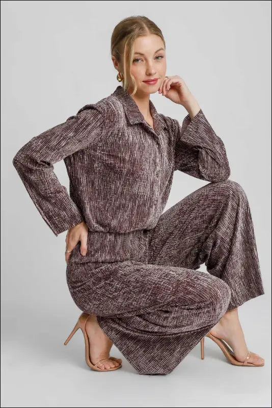 Umgee Side Slit Texture Button Up Shirt