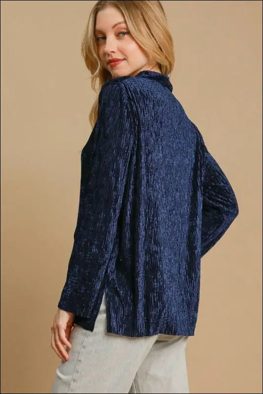 Umgee Side Slit Texture Button Up Shirt
