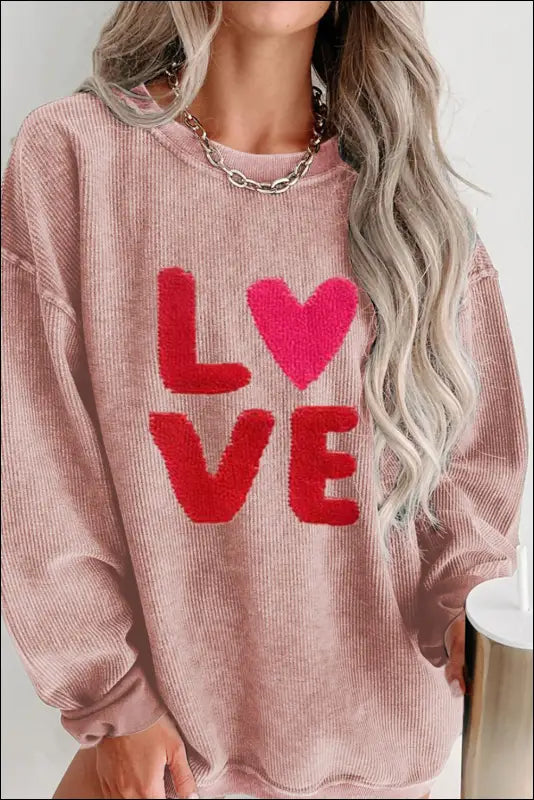 Valentine’s Day LOVE Round Neck Long Sleeve Sweatshirt - Dusty Pink / S