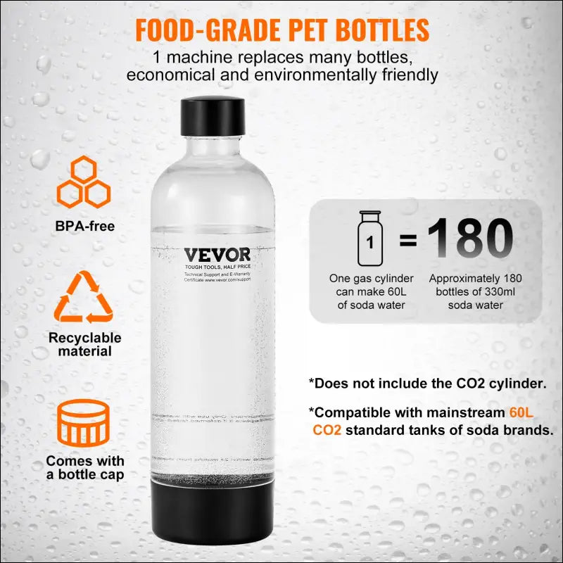 VEVOR Sparkling Water Maker – Home Soda Machine with Carbonation Seltzer Starter Kit Includes BPA-Free 1L PET Bottle
