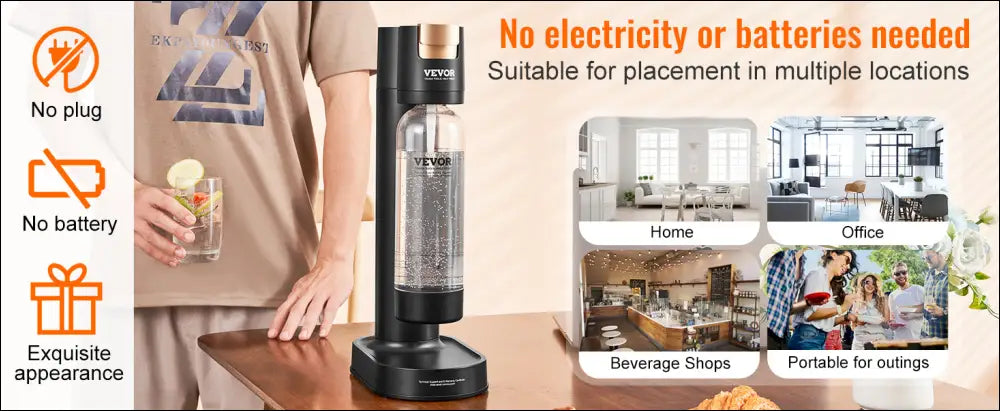 VEVOR Sparkling Water Maker – Home Soda Machine with Carbonation Seltzer Starter Kit Includes BPA-Free 1L PET Bottle