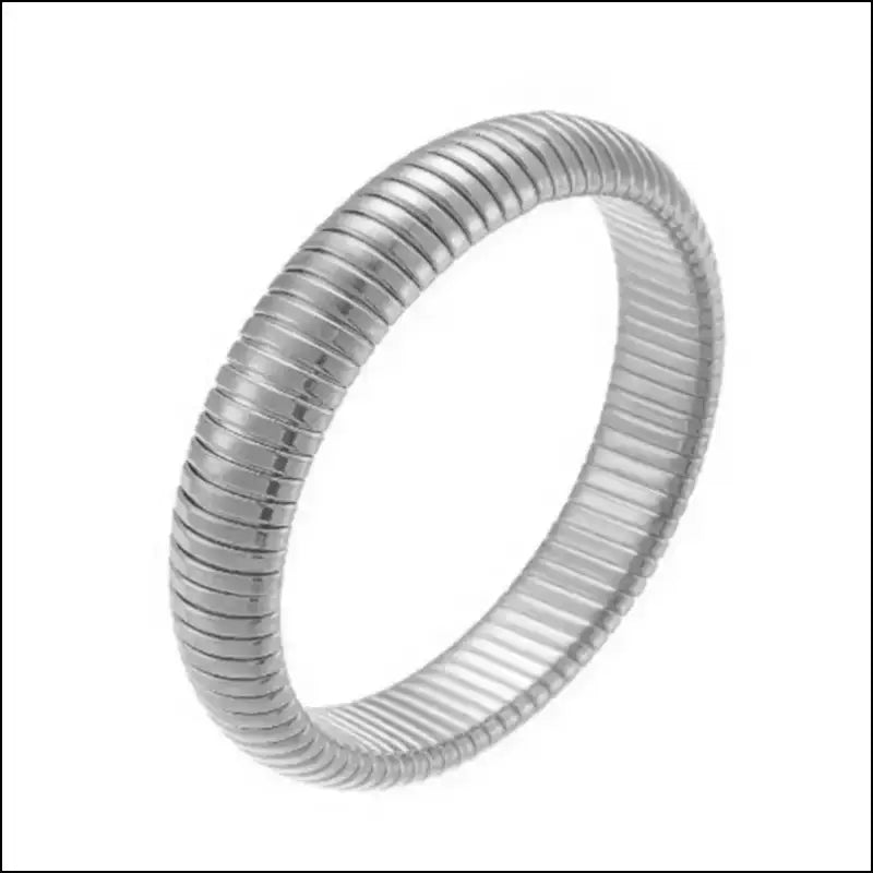 Waterproof 18K Gold Plated Stainless Steel Bracelet – Retro Elastic Thick Metal Polish Unisex Fashion Jewelry for Men