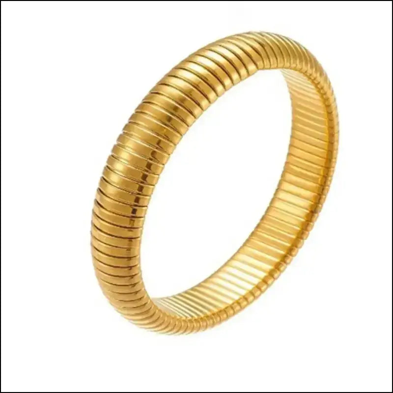 Waterproof 18K Gold Plated Stainless Steel Bracelet – Retro Elastic Thick Metal Polish Unisex Fashion Jewelry for Men