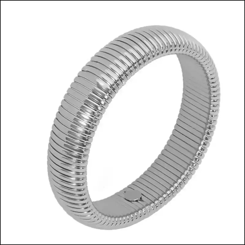 Waterproof 18K Gold Plated Stainless Steel Bracelet – Retro Elastic Thick Metal Polish Unisex Fashion Jewelry for Men