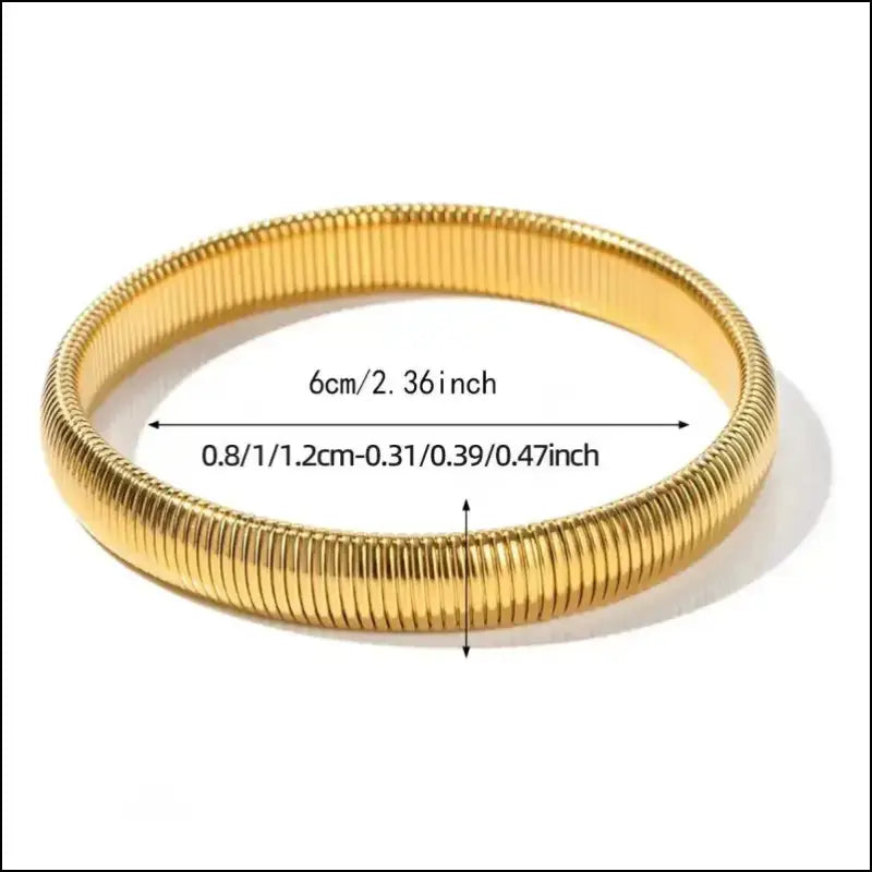 Waterproof 18K Gold Plated Stainless Steel Bracelet – Retro Elastic Thick Metal Polish Unisex Fashion Jewelry for Men
