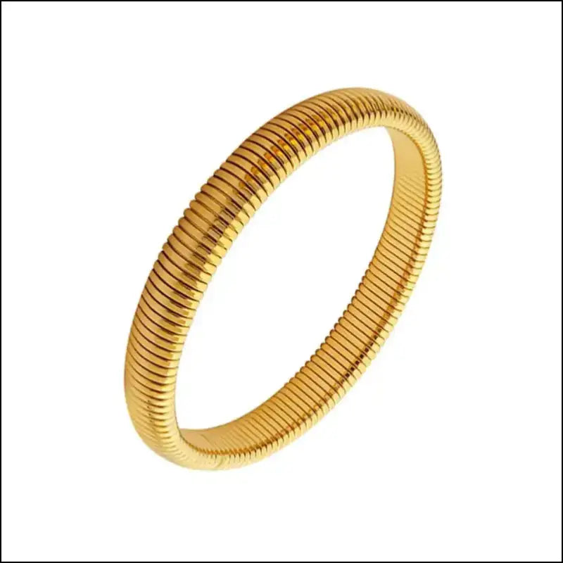Waterproof 18K Gold Plated Stainless Steel Bracelet – Retro Elastic Thick Metal Polish Unisex Fashion Jewelry for Men