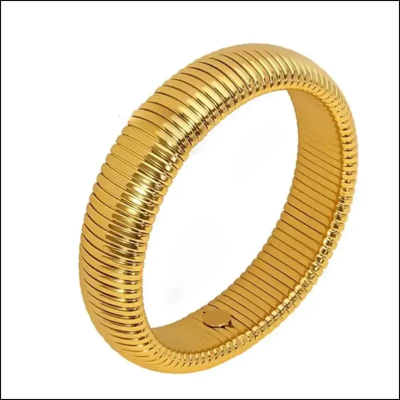 Waterproof 18K Gold Plated Stainless Steel Bracelet – Retro Elastic Thick Metal Polish Unisex Fashion Jewelry for Men