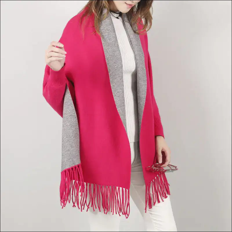 Win Winter Reversible Poncho With Fringes