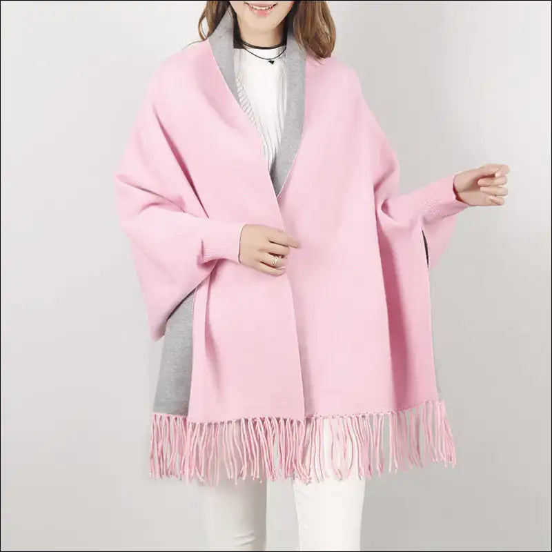Win Winter Reversible Poncho With Fringes