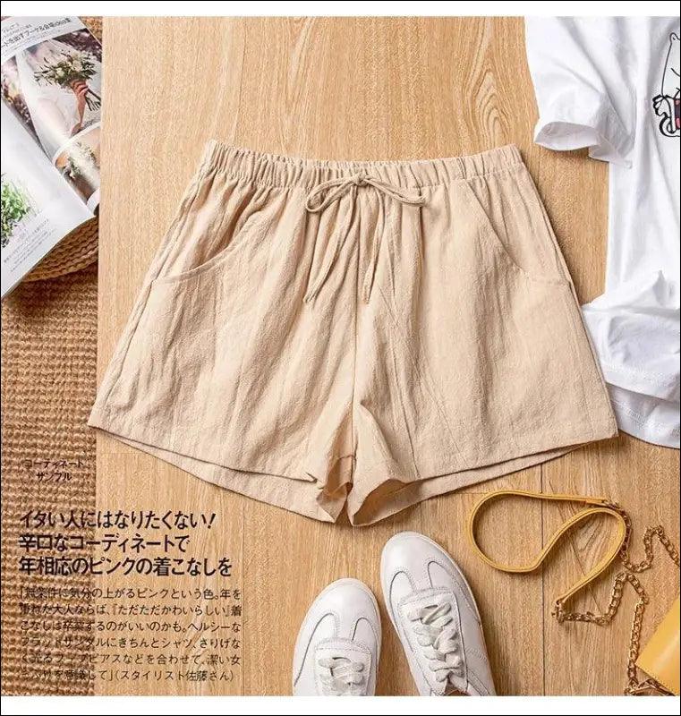 ’Women’s High-Waisted Linen Gym Shorts - Casual Cotton Workout for Ladies’ - Women Clothing shorts