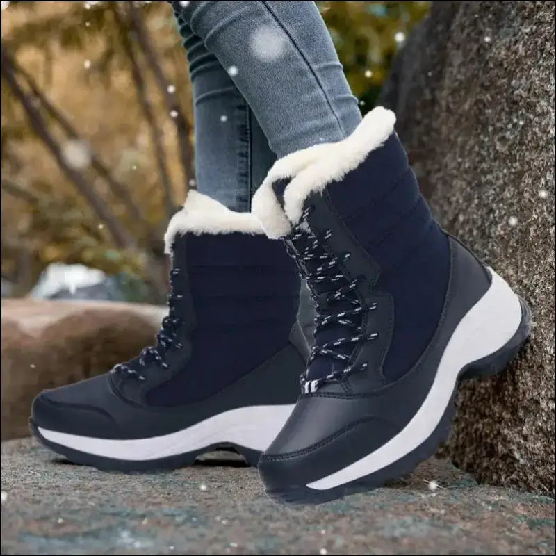 Women’s Snow Boots - Non-Slip Platform Winter Shoes Fur-Lined Warm Ankle Waterproof Wedge Thigh High for Women