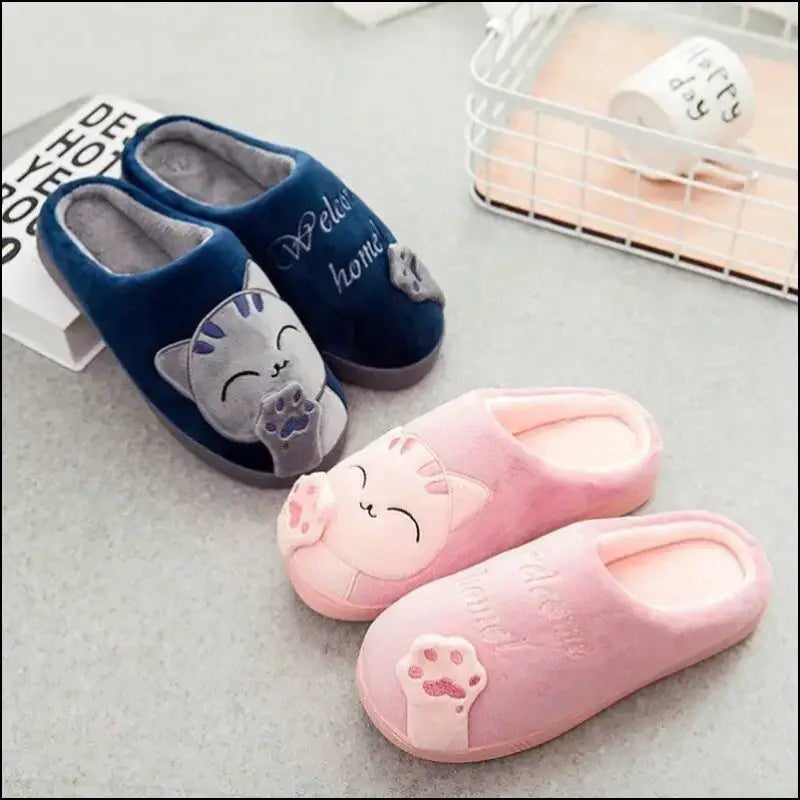 Women’s Winter Warm Plush Cat Slippers - Furry Indoor Home Shoes with Round Toe Design for Bedroom & Floor Comfort
