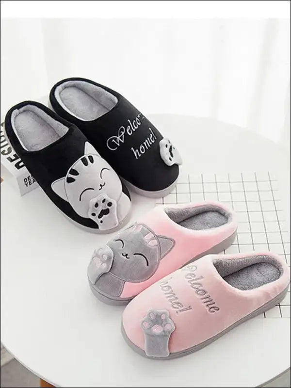 Women’s Winter Warm Plush Cat Slippers - Furry Indoor Home Shoes with Round Toe Design for Bedroom & Floor Comfort
