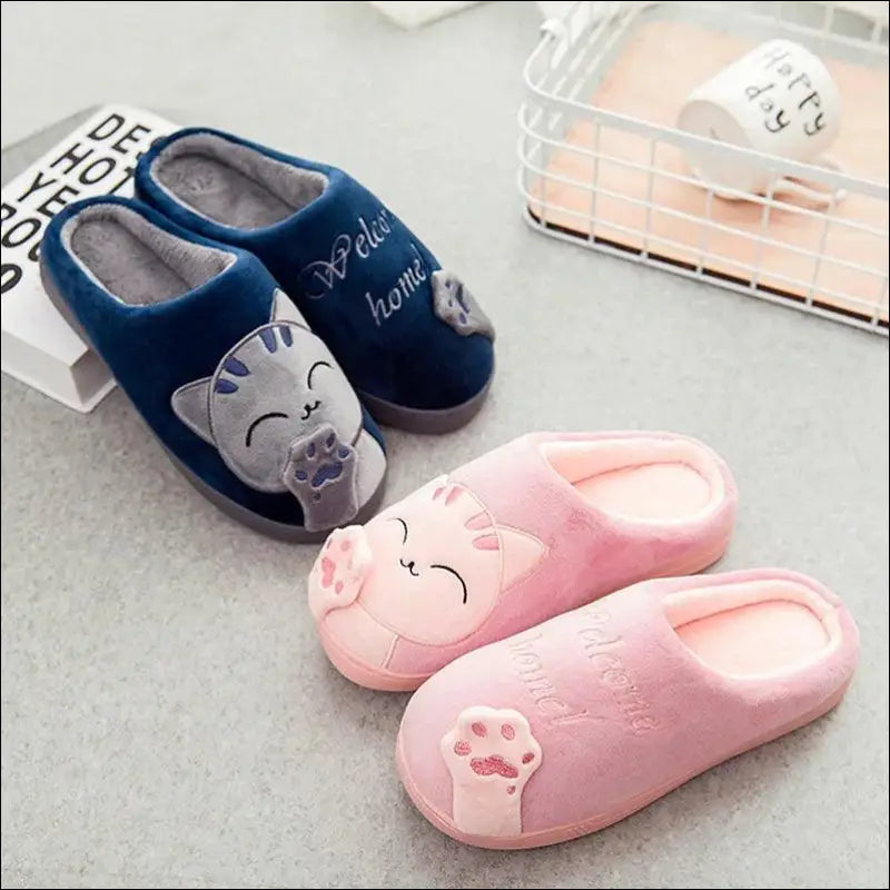 Women’s Winter Warm Plush Cat Slippers - Furry Indoor Home Shoes with Round Toe Design for Bedroom & Floor Comfort