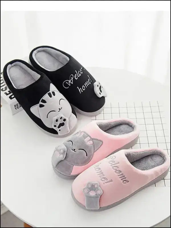 Women’s Winter Warm Plush Cat Slippers - Furry Indoor Home Shoes with Round Toe Design for Bedroom & Floor Comfort