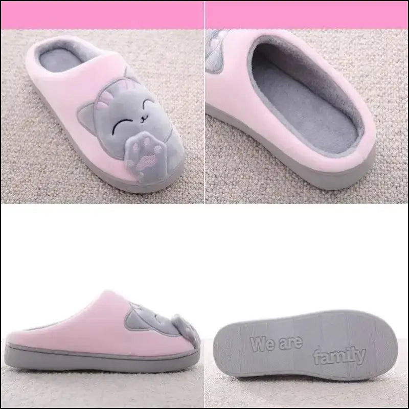 Women’s Winter Warm Plush Cat Slippers - Furry Indoor Home Shoes with Round Toe Design for Bedroom & Floor Comfort