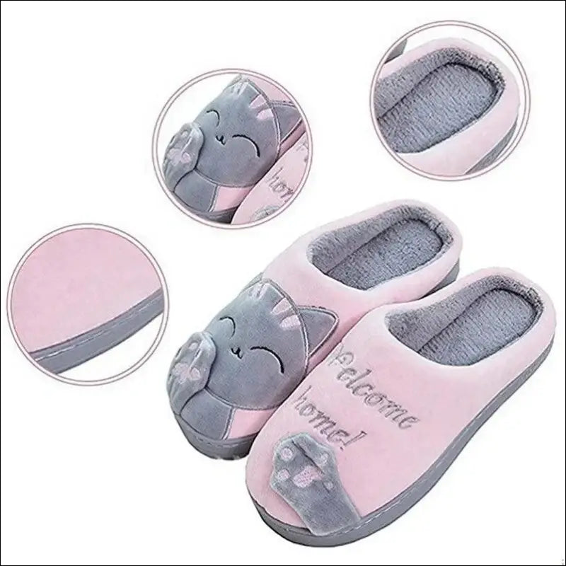 Women’s Winter Warm Plush Cat Slippers - Furry Indoor Home Shoes with Round Toe Design for Bedroom & Floor Comfort