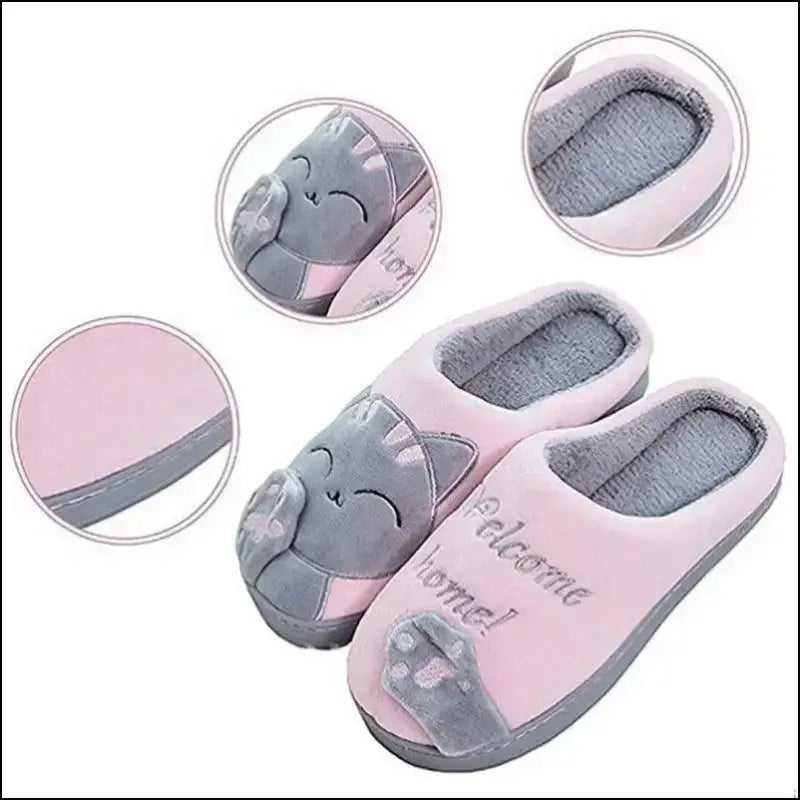 Women’s Winter Warm Plush Cat Slippers - Furry Indoor Home Shoes with Round Toe Design for Bedroom & Floor Comfort