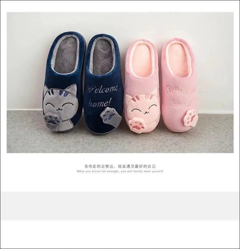 Women’s Winter Warm Plush Cat Slippers - Furry Indoor Home Shoes with Round Toe Design for Bedroom & Floor Comfort