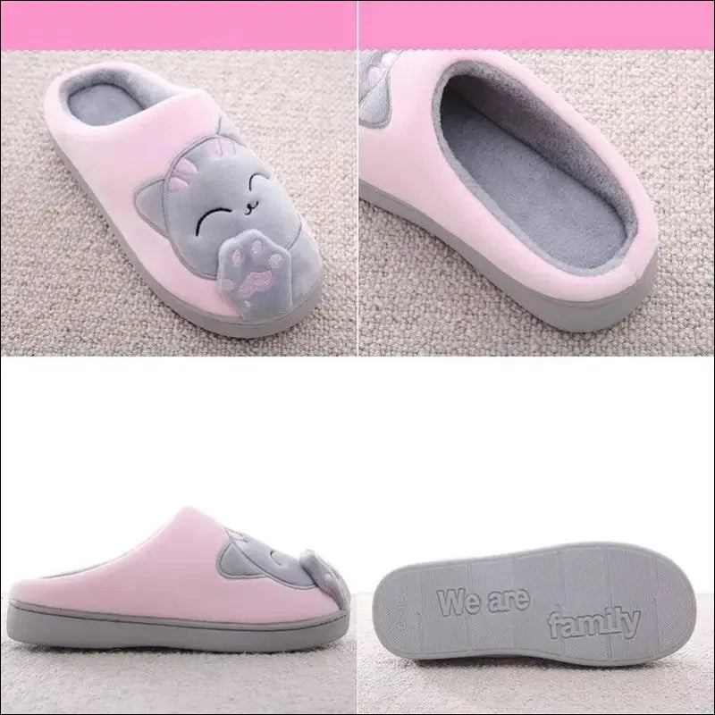 Women’s Winter Warm Plush Cat Slippers - Furry Indoor Home Shoes with Round Toe Design for Bedroom & Floor Comfort