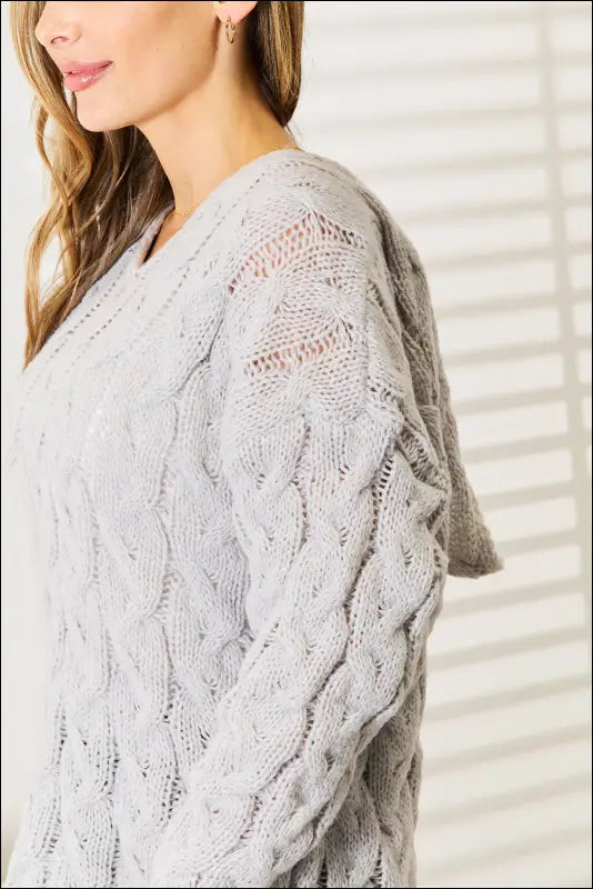 Woven Right Cable-Knit Hooded Sweater