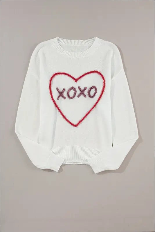 XOXO Round Neck Drop Shoulder Sweater