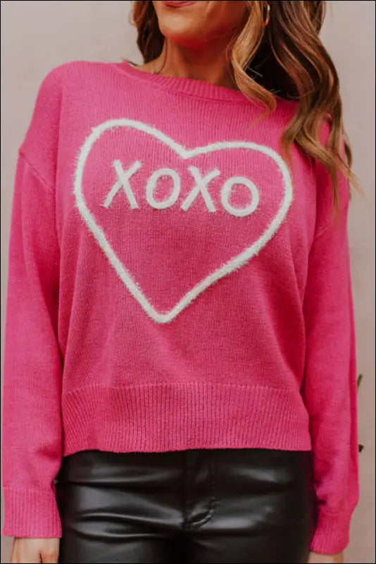 XOXO Round Neck Drop Shoulder Sweater