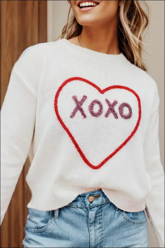 XOXO Round Neck Drop Shoulder Sweater