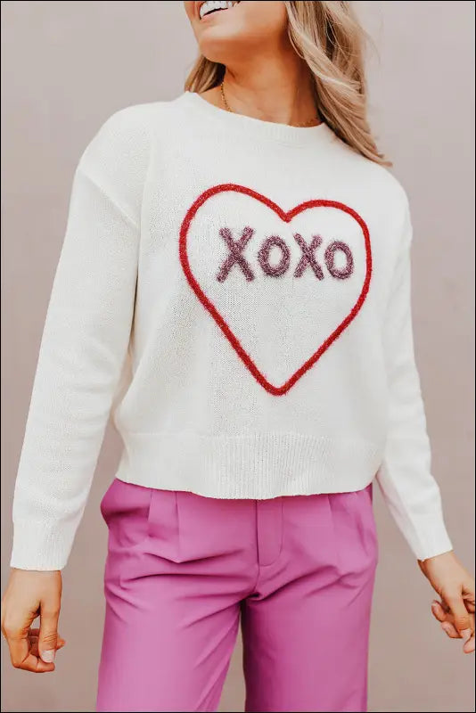 XOXO Round Neck Drop Shoulder Sweater - White / XL